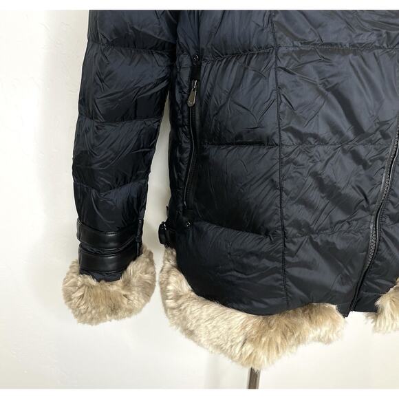 Alp N Rock Duck Down Puffer Coat Faux Fur Womens Large Black Long Buckles Jacket - Picture 3 of 13